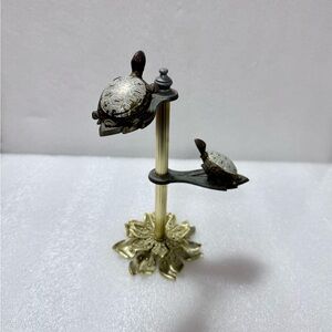 VINTAGE 1972 ALLIED BRASS TURTLES NOTES CARDS CLIPS HOLDER TREE FLOWER BASE